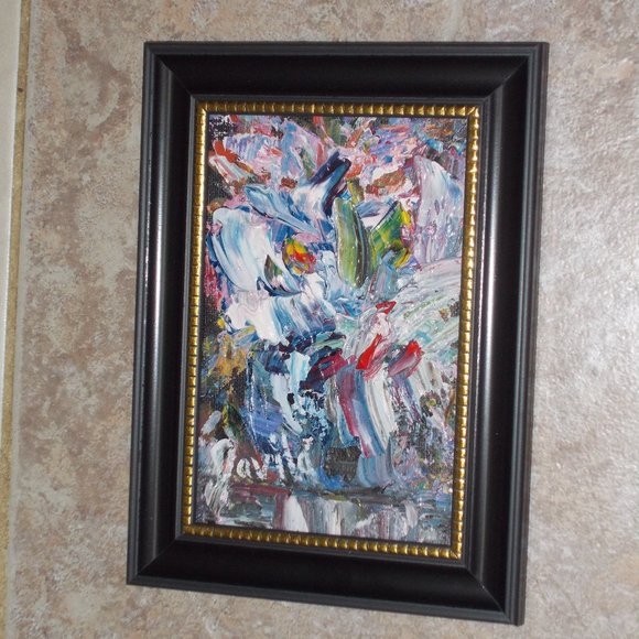 Original Blue Harmony Floral oil painting, 4"x6" - Picture 5 of 5